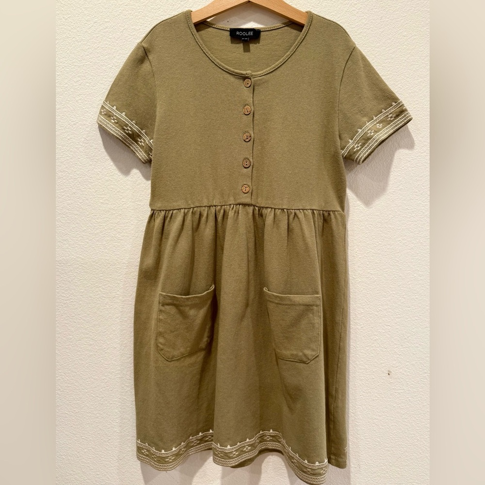 Roolee Kids Dress in Olive with Button Accents